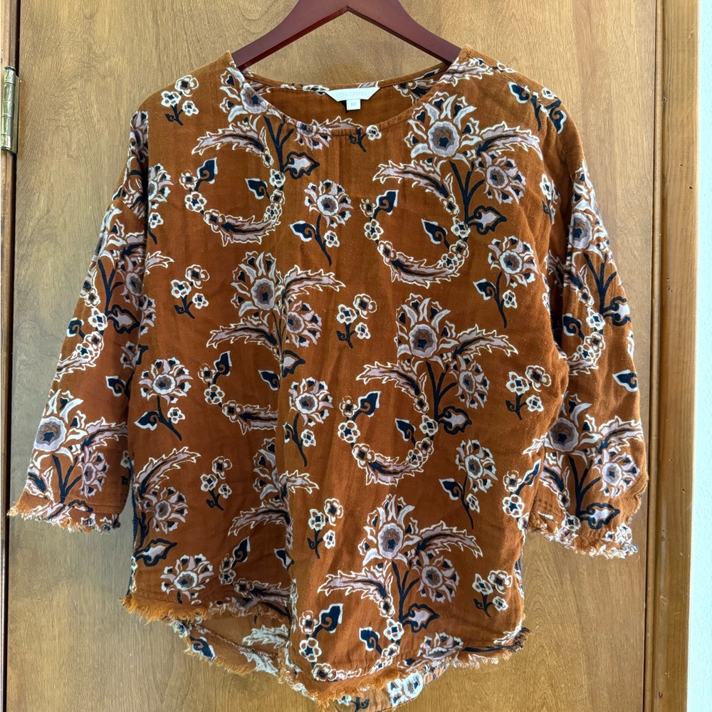 Voloshin rust orange floral top